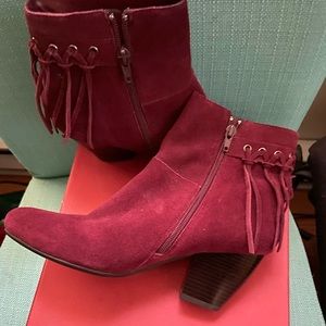 Vaneli Fringe Booties, Burgundy, Size 9